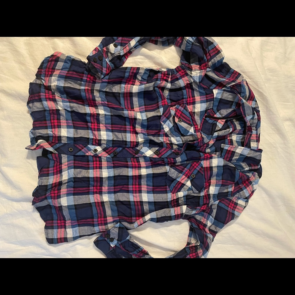 Torrid button down plaid shirt blue size 0